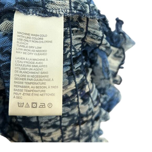 Free People Hello There Top Blouse Smocked Flare Sleeve Mesh Floral Blue Large - Picture 10 of 11